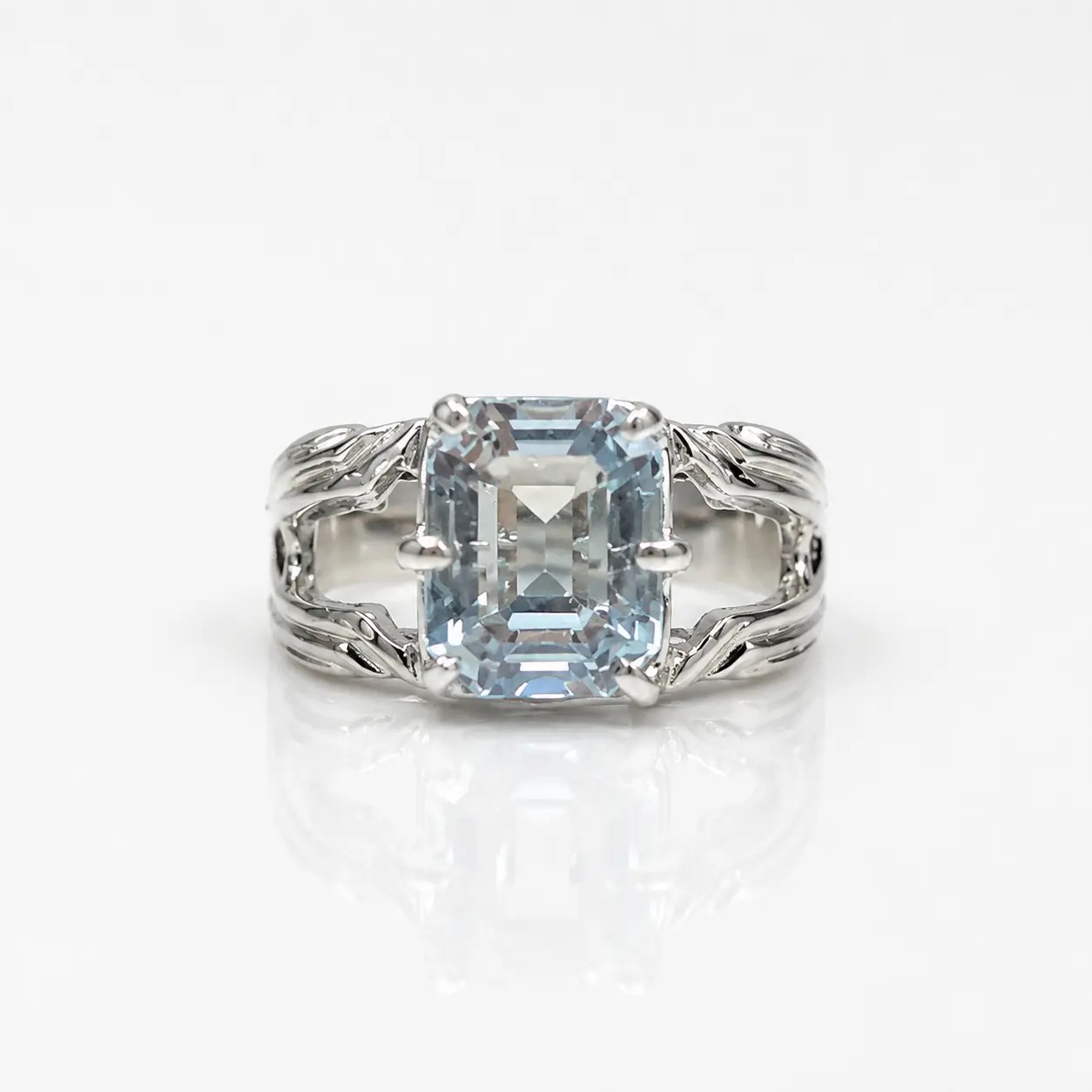 White and blue sapphire ring presented as part of the gemstone collection